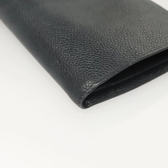 CHANEL COCO Mark Long Wallet Grained Calf Skin Navy Gold - Picture 15 of 16